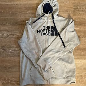 Gray and navy blue north face zip up size XL